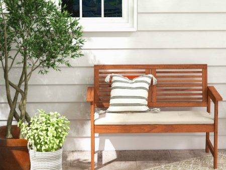 2-Person Solid Wood Patio Bench with Backrest and Cushion Online Sale