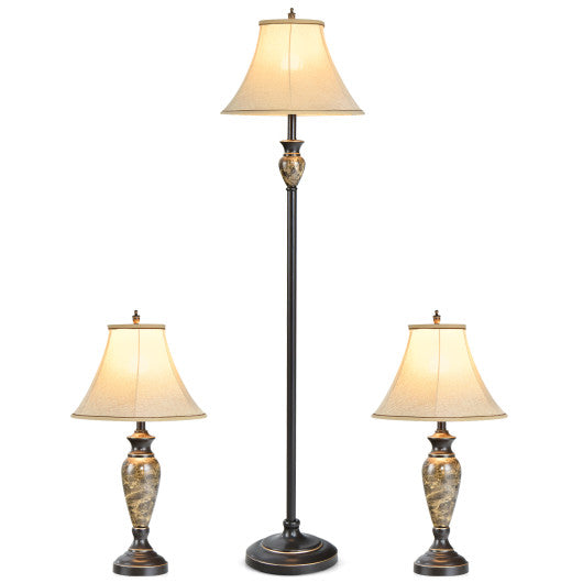 3-Piece Table and Floor Lamp Set with Linen Fabric Lamp Shades Online Hot Sale