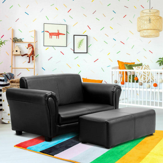 Black White Kids Double Sofa with Ottoman-Black Sale