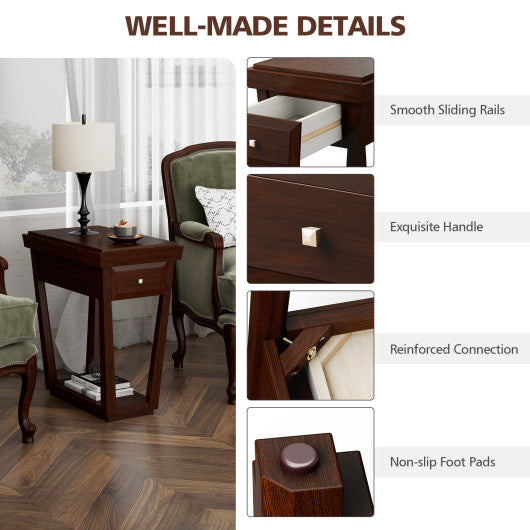 2-Tier Rubber Wood Classic End Table with Drawer and Shelf Online now