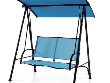 2-Seat Outdoor Canopy Swing with Comfortable Fabric Seat and Heavy-duty Metal Frame-Navy Sale