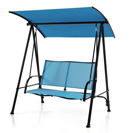 2-Seat Outdoor Canopy Swing with Comfortable Fabric Seat and Heavy-duty Metal Frame-Navy Sale