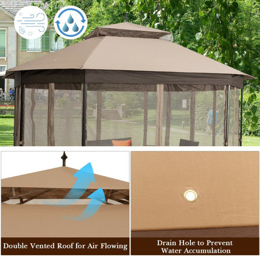 10’x 12’ Octagonal Patio Gazebo-Brown on Sale