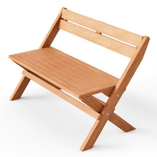 2-Person Teak Wood Folding Outdoor Benches with Slatted Seat Online Sale