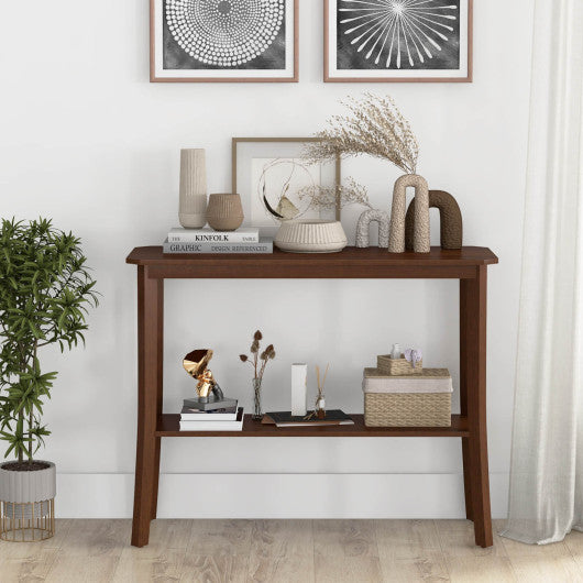 2-Tier Freestanding Wooden Console Table with Open Shelf For Discount