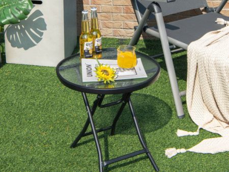 Patio Side Table with Tempered Glass Tabletop For Discount