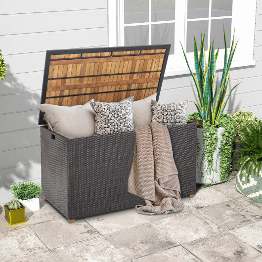 134 Gallon Rattan Storage Box with Zippered Liner and Solid Acacia Wood Top Discount