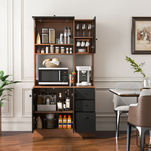 71 Inch Kitchen Pantry with 3 Storage Cabinet and 3 Deep Drawers-Walnut For Discount