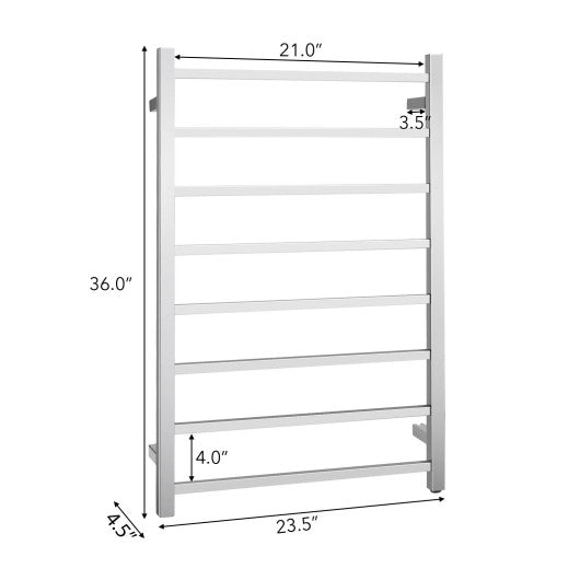 145W Electric Towel Warmer Wall Mounted Heated Drying Rack 8 Square Bars Supply