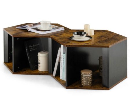 2 Pieces Hexagonal Side End Table for Living Office Coffee Room-Coffee Online Sale