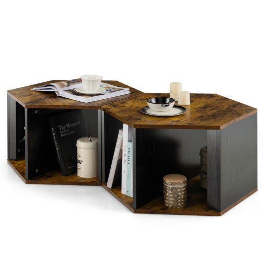 2 Pieces Hexagonal Side End Table for Living Office Coffee Room-Coffee Online Sale