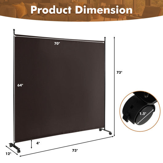 6 Feet Single Panel Rolling Room Divider with Smooth Wheels-Brown Discount