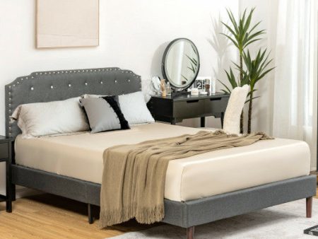 Upholstered Bed Frame with Adjustable Diamond Button Headboard-Full Size For Sale