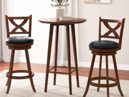 2 Pieces Classic Counter Height Swivel Bar Stool Set with X-shaped Open Back-30 Inch Discount