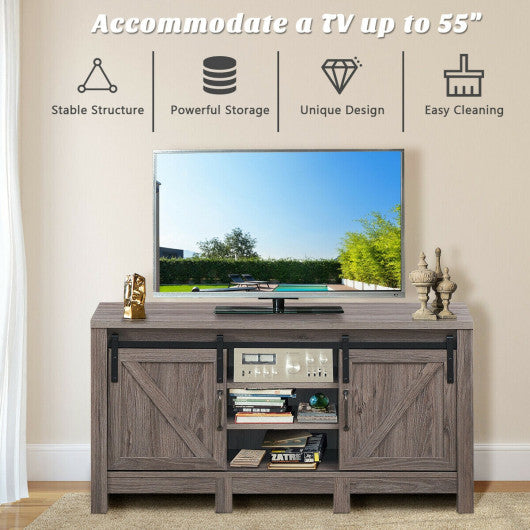 55 Inch TV Sliding Barn Door Entertainment Center with Adjustable Shelves For Cheap