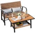 2 Pieces Patio Rattan Coffee Table Set with Shelf For Discount