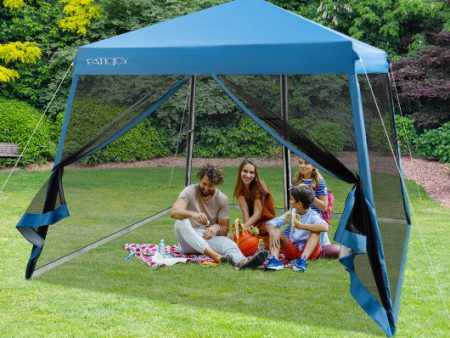 10 x 10 Feet Pop Up Canopy with with Mesh Sidewalls and Roller Bag-Blue Sale