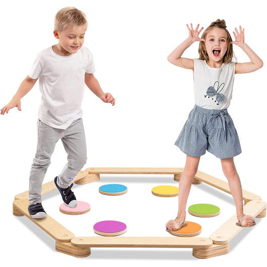 12-Piece Kids Wooden Balance Beam with Colorful Steeping Stones Sale