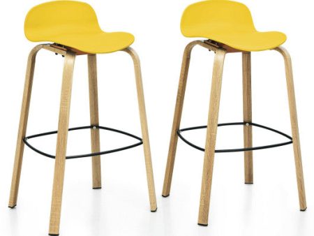 Set of 2 Modern Barstools Pub Chairs with Low Back and Metal Legs-Yellow Hot on Sale