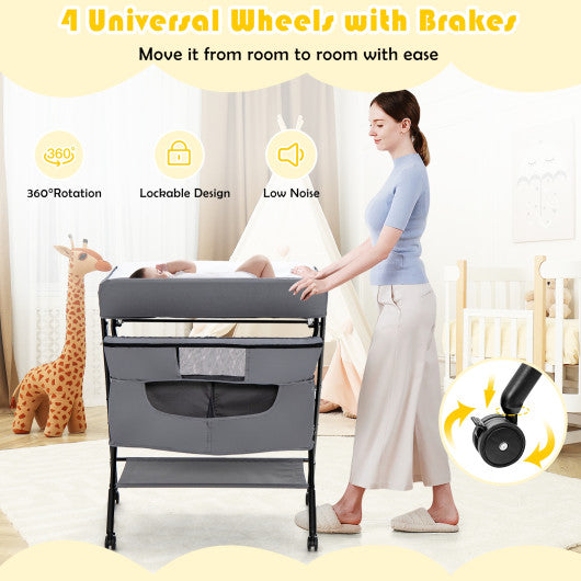 Portable Adjustable Height Newborn Nursery Organizer with wheel-Gray Hot on Sale