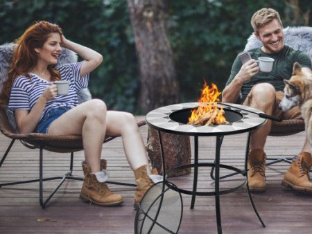 23.5 Inches Round Fire Pit Table with Mesh Cover and Fire Poker For Cheap