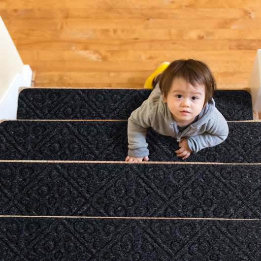 15Pcs Indoor Non-Slip Stair Carpet Mats for Wooden Steps-Gray For Discount