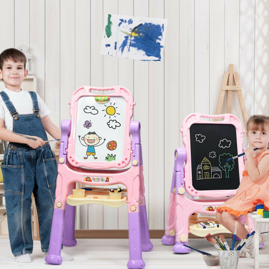 Height Adjustable Kids Art Easel Magnetic Double Sided Board-Pink Fashion