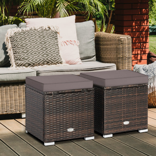 2 Pieces Patio Ottoman with Removable Cushions-Gray Online