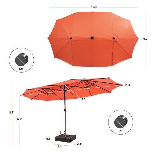 15 Feet Double-Sided Patio Umbrella with 48 LED Lights-Orange Online Hot Sale