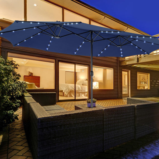 15 Feet Double-Sided Patio Umbrella with 48 LED Lights-Navy Cheap