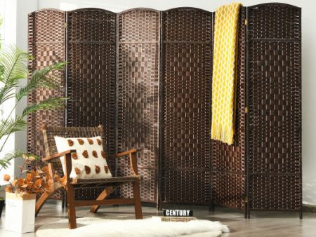 6.5Ft 6-Panel Weave Folding Fiber Room Divider Screen-Brown on Sale