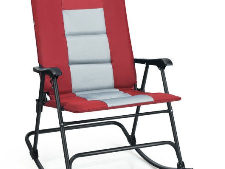 Foldable Rocking Padded Portable Camping Chair with Backrest and Armrest -Red Cheap