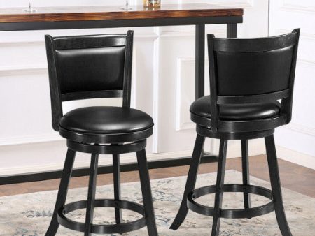 2 Pieces 24 Inches Swivel Counter Stool Dining Chair Upholstered Seat-Black For Cheap