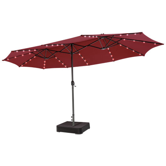 15 Feet Double-Sided Patio Umbrella with 48 LED Lights-Dark Red Online Sale