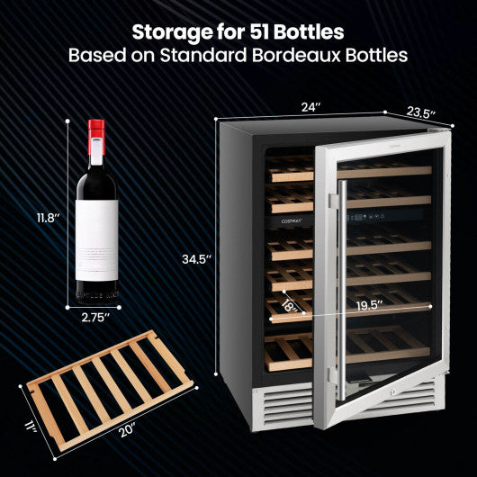 Dual Zone Wine Cooler for 51 Bottles with Reversible Door-Silver Online Sale