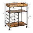 3-Tier Wood Rolling Kitchen Serving Cart with 9 Wine Bottles Rack Metal Frame-Rustic Brown Supply