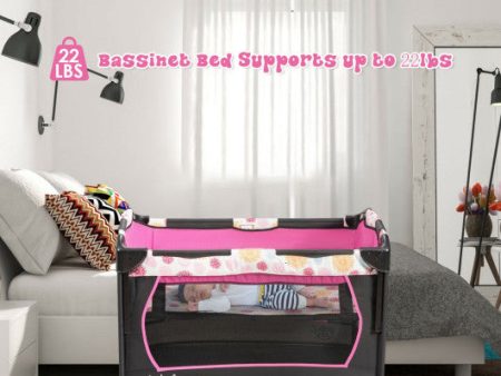 3-in-1 Convertible Portable Baby Playard with Music Box and Wheel and Brakes-Pink Online Hot Sale