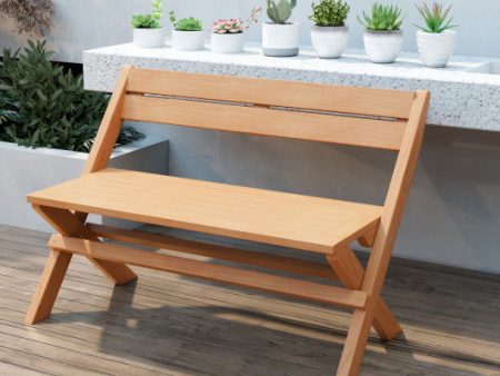 2-Person Teak Wood Folding Outdoor Benches with Slatted Seat Online Sale