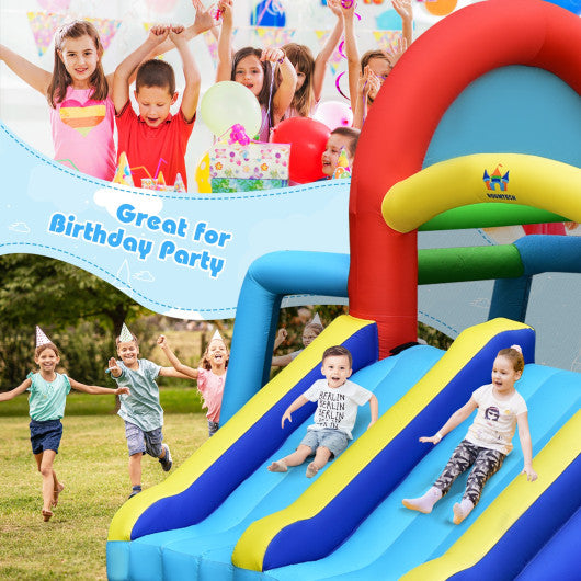 Inflatable Jumping Castle Bounce House with Dual Slides and 480W Blower Supply