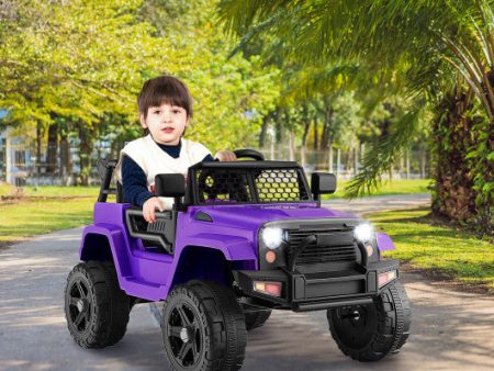 12V Kids Ride On Truck with Remote Control and Headlights-Purple Supply