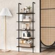 5 Tier Ladder Shelf Wall-Mounted Bookcase with Steel Frame-Brown Supply