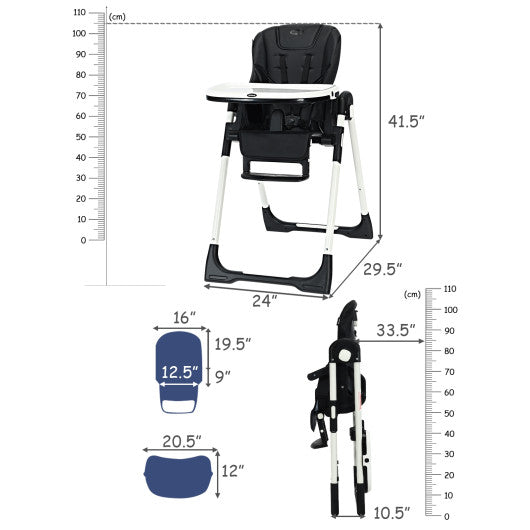 Foldable High chair with Multiple Adjustable Backrest-Black Fashion