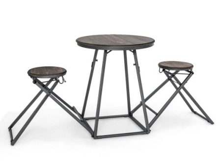 3 Pieces Dining Table Set with 2 Foldable Stools for Small Space-Gray For Discount