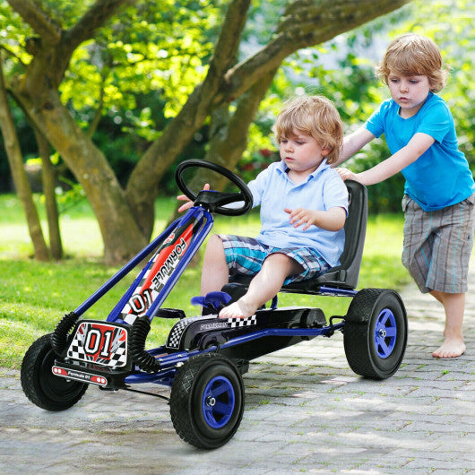 4 Wheels Kids Ride On Pedal Powered Bike Go Kart Racer Car Outdoor Play Toy-Blue Sale