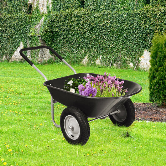 2 Tire Wheelbarrow Garden Cart Heavy-duty Dolly Utility Cart-Black Online Sale