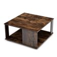 2 Tiers Square Coffee Table with Storage and Non-Slip Foot Pads-Rustic Brown on Sale