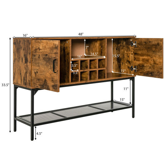 Industrial Kitchen Buffet Sideboard with Wine Rack and 2 Doors-Rustic Brown For Cheap