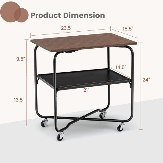 2-Tier End Table with Metal Storage Shelf and Foldable Frame-Brown For Discount