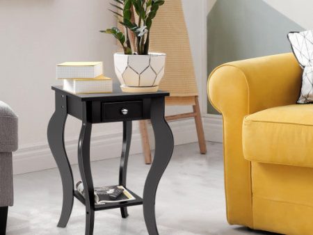 2-Tier End Table with Drawer and Shelf for Living Room Bedroom-Black Online now