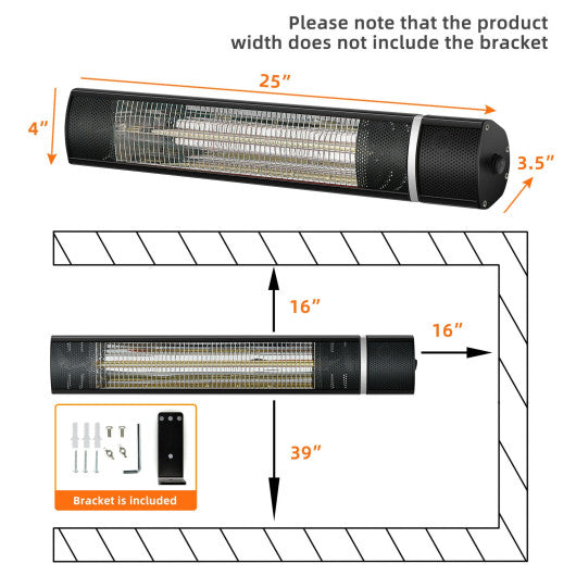 1500W Outdoor Electric Patio Heater with Remote Control-Black on Sale